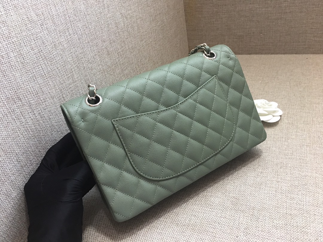 Medium Classic Flap Caviar Bag A01112 Gray Green/Silver